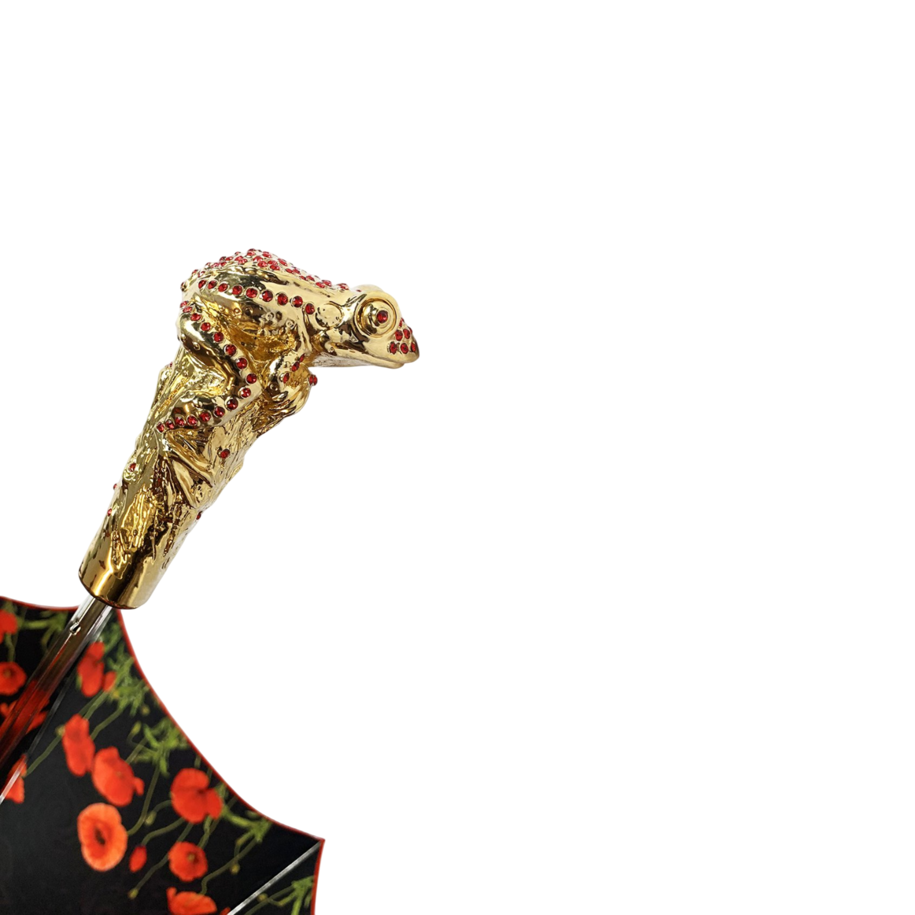 Luxury Umbrella with Red Poppies and Frog Handle with Siam Crystals