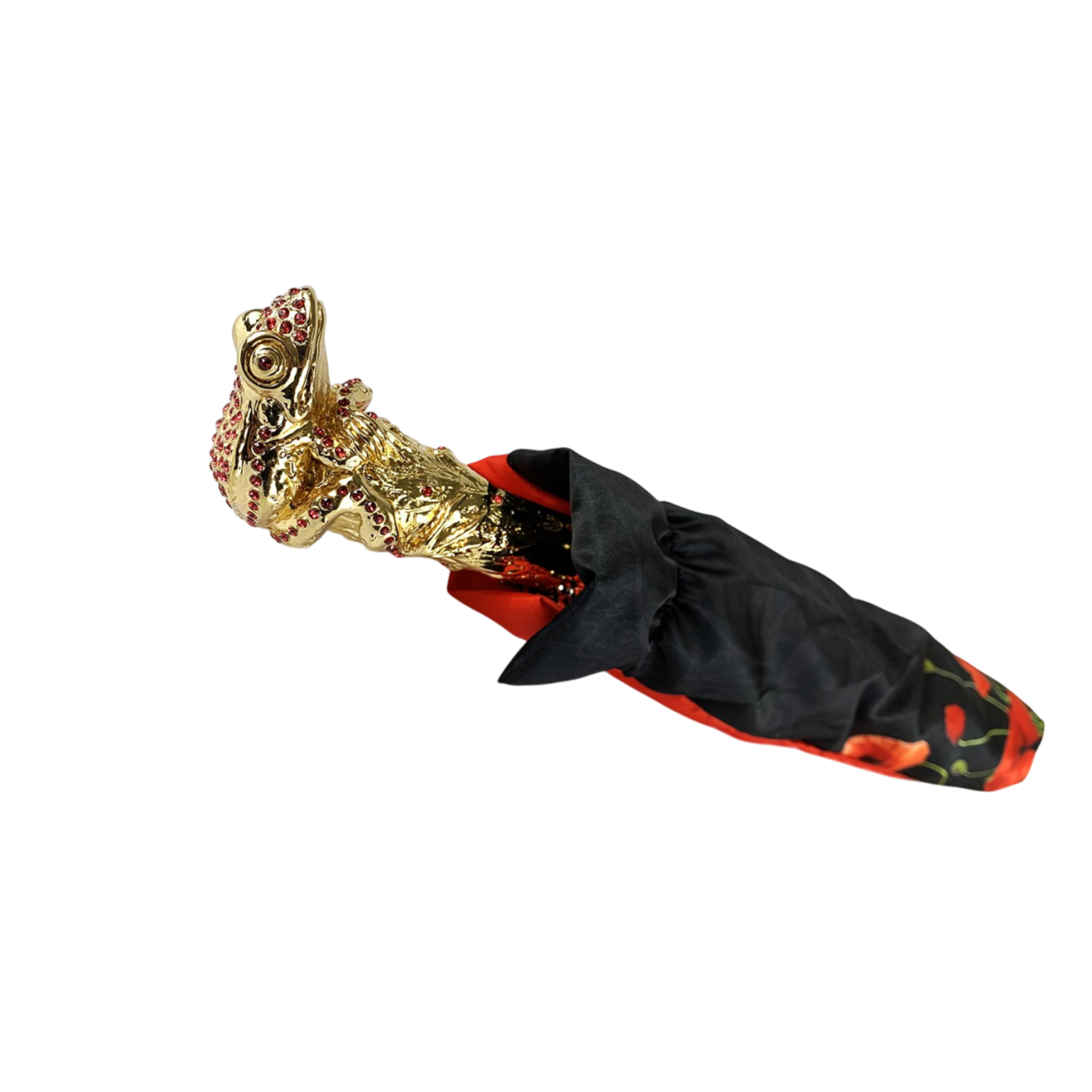 Luxury Umbrella with Red Poppies and Frog Handle with Siam Crystals