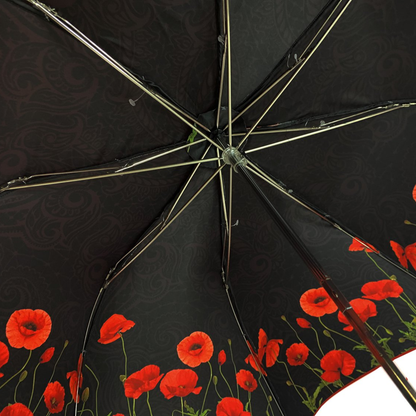 Luxury Umbrella with Red Poppies and Frog Handle with Siam Crystals