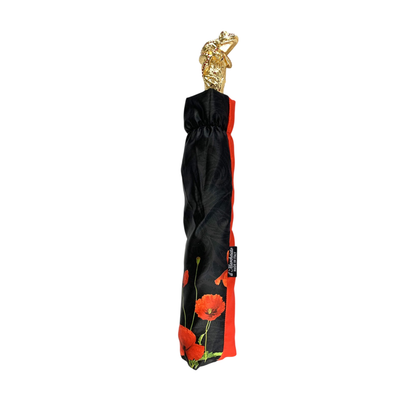 Luxury Umbrella with Red Poppies and Frog Handle with Siam Crystals