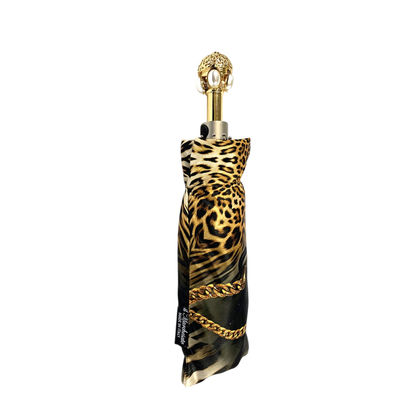 Leopard and Gold Chains Folding Umbrella – Women’s Luxury Design