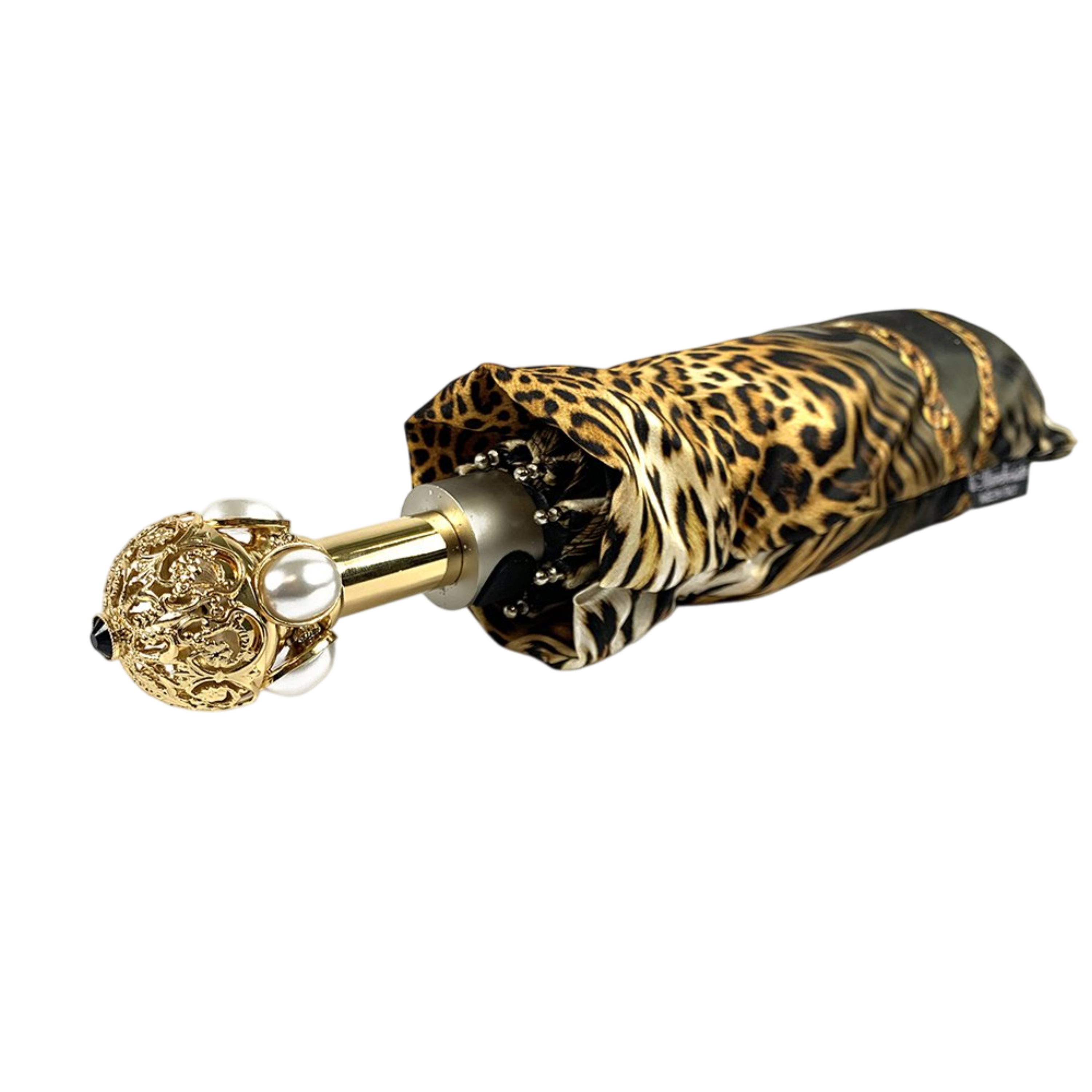 Leopard and Gold Chains Folding Umbrella – Women’s Luxury Design