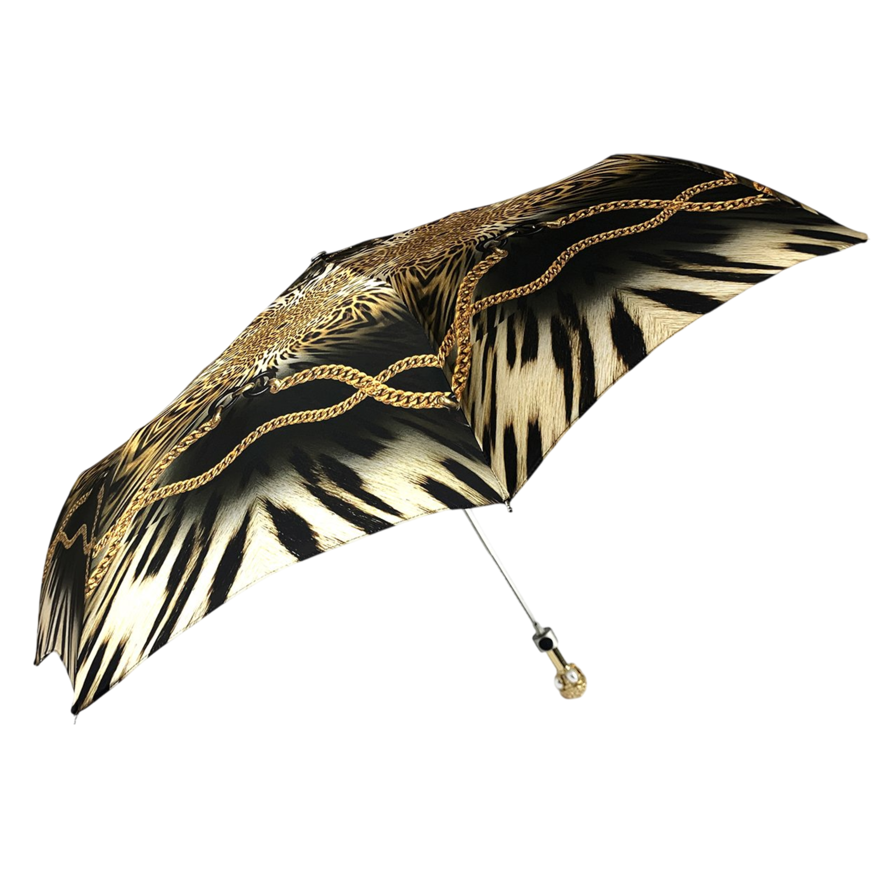 Leopard and Gold Chains Folding Umbrella – Women’s Luxury Design