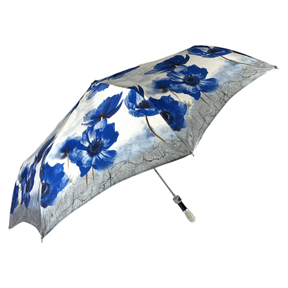 Folding Umbrella with Blue Poppies – Women’s Exclusive Floral Design