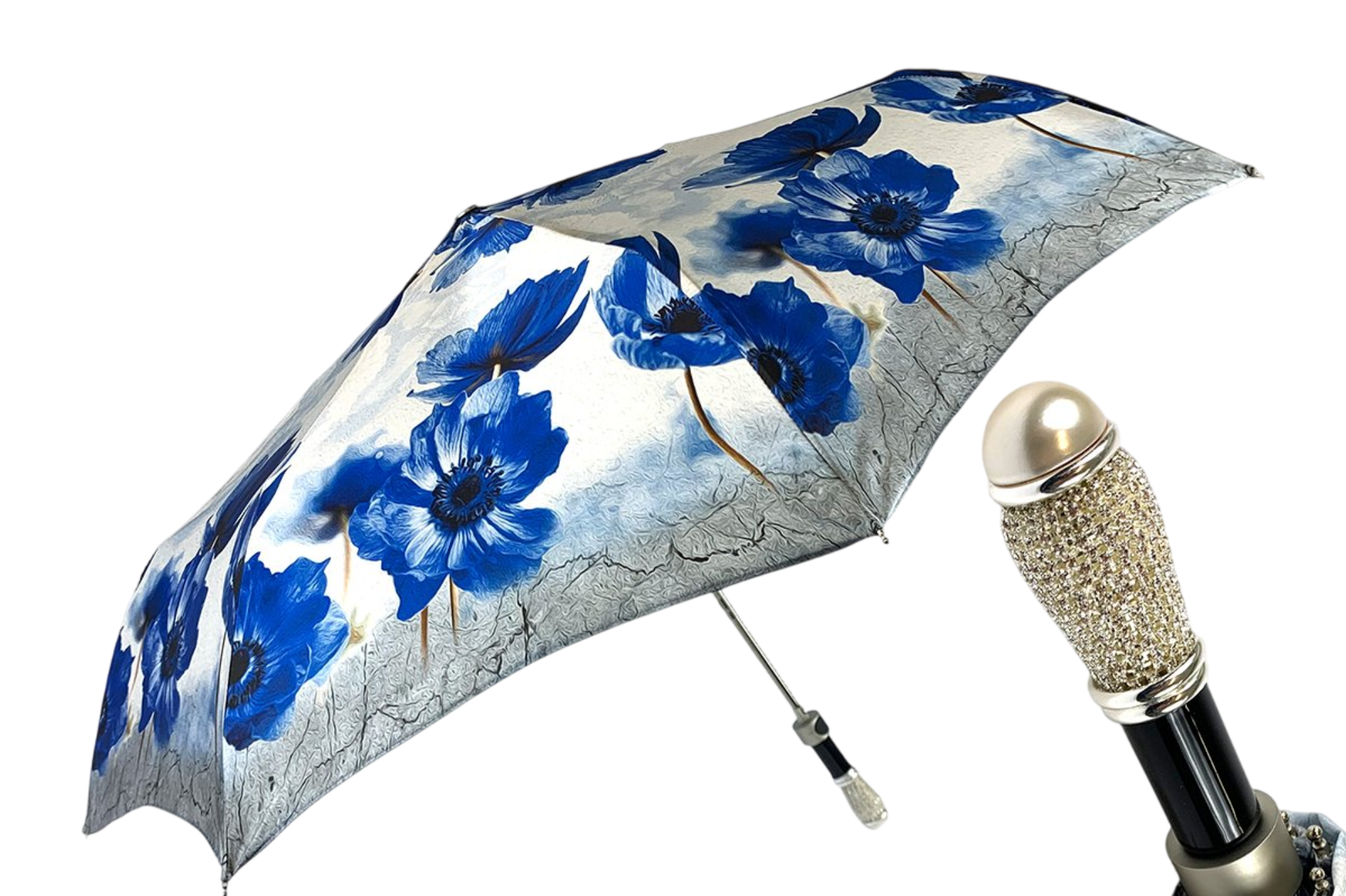 Folding Umbrella with Blue Poppies – Women’s Exclusive Floral Design