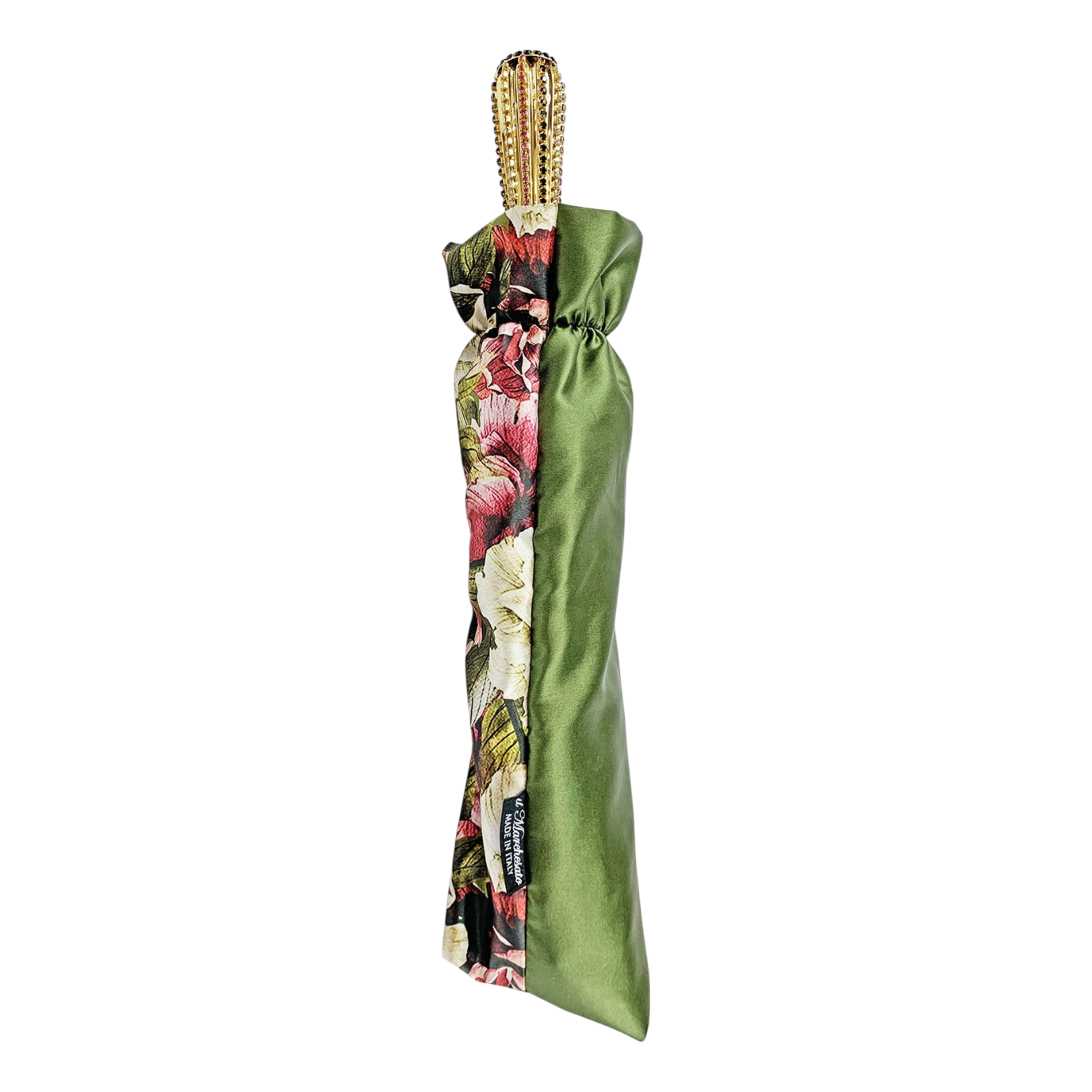 Olive Floral Luxury Umbrella with 24K Gold-Plated Crystal Handle