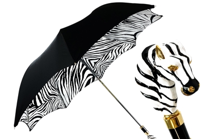 Hand-Painted Zebra Luxury Umbrella – 24K Gold-Plated Handle