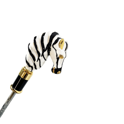 Hand-Painted Zebra Luxury Umbrella – 24K Gold-Plated Handle