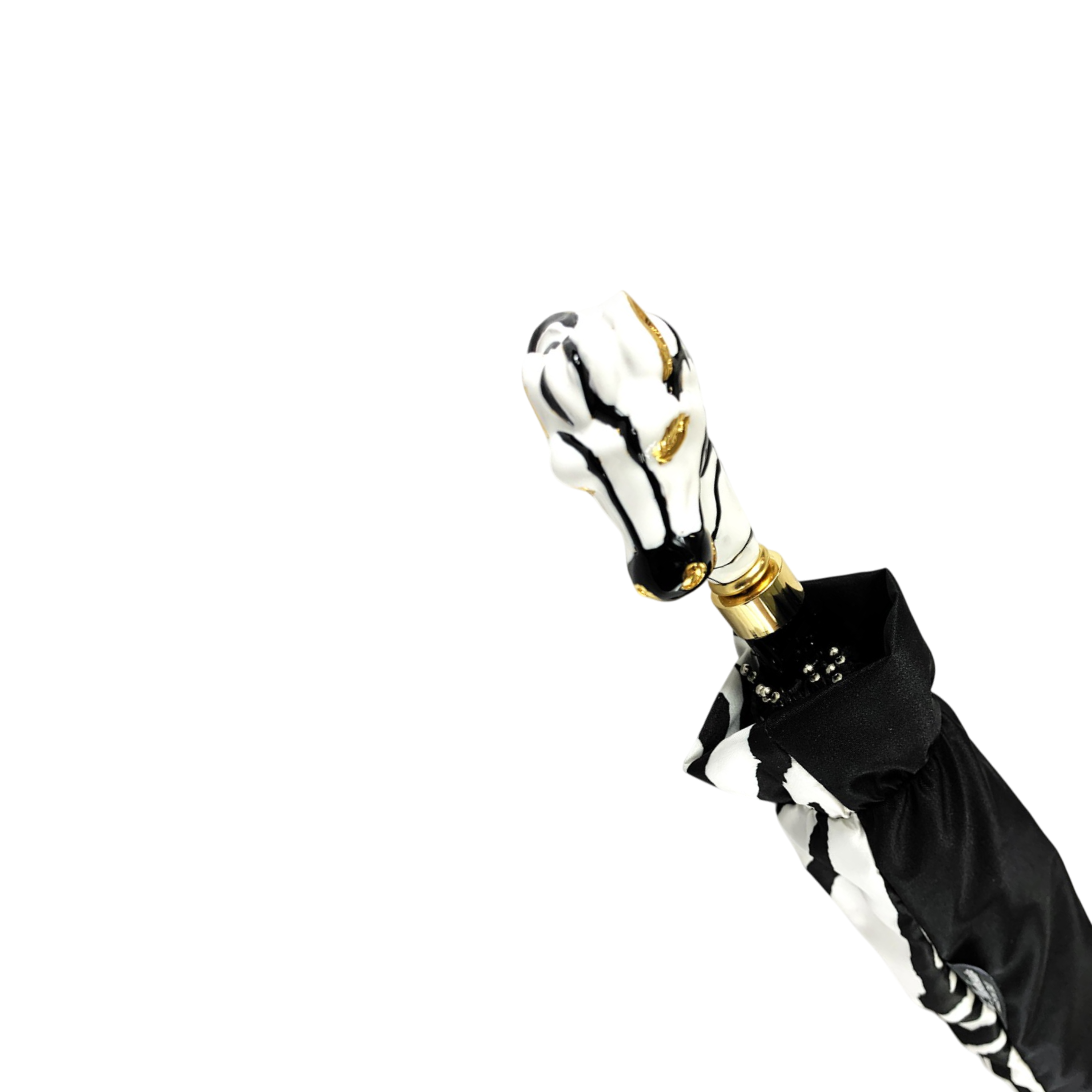 Hand-Painted Zebra Luxury Umbrella – 24K Gold-Plated Handle