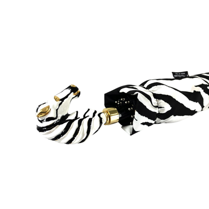 Hand-Painted Zebra Luxury Umbrella – 24K Gold-Plated Handle