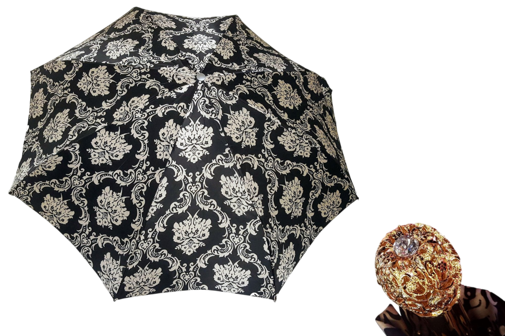 Lightweight and Elegant Baroque Black and White Folding Umbrella