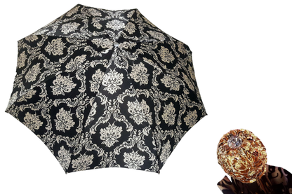 Lightweight and Elegant Baroque Black and White Folding Umbrella