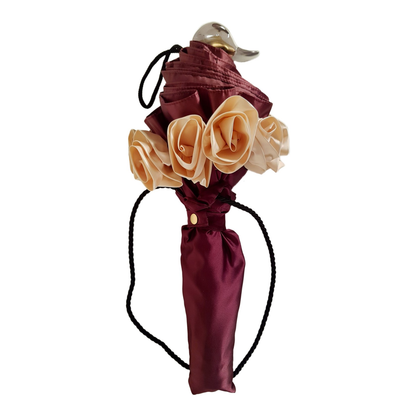 Frilly Burgundy Rose Folding Umbrella – Elegant and Handmade in Italy