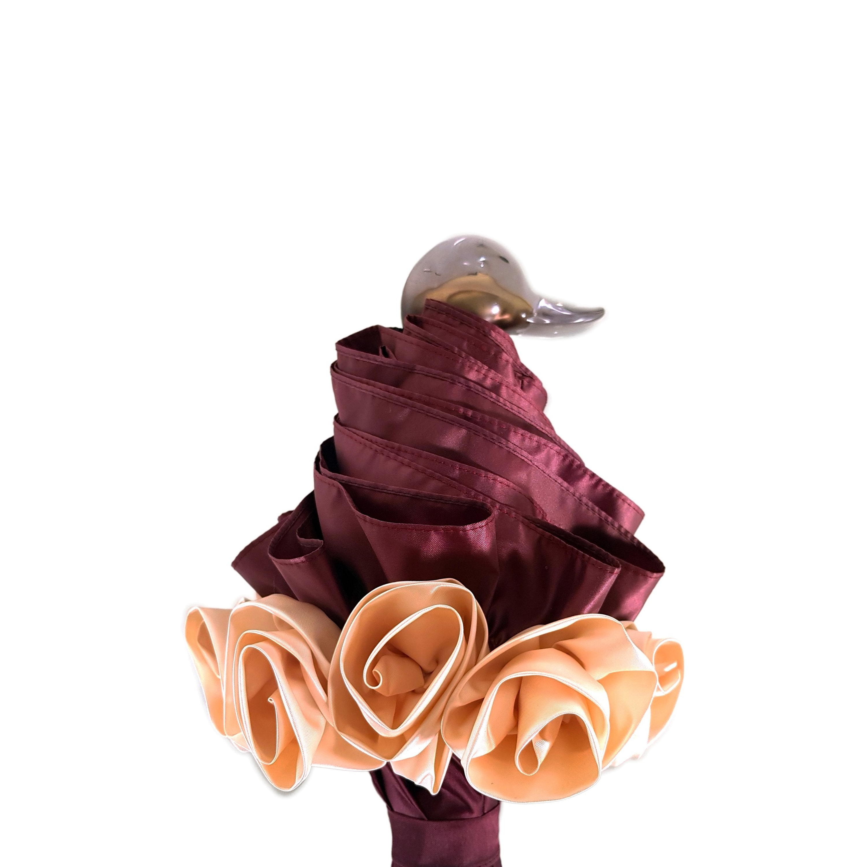 Frilly Burgundy Rose Folding Umbrella – Elegant and Handmade in Italy