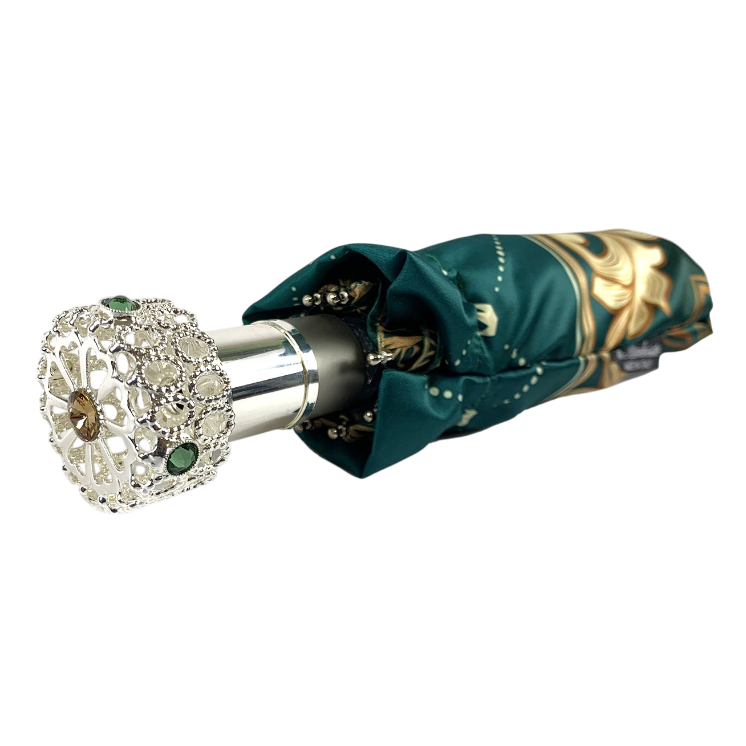 Chic Green and Beige Folding Umbrella for Women with Swarovski Details