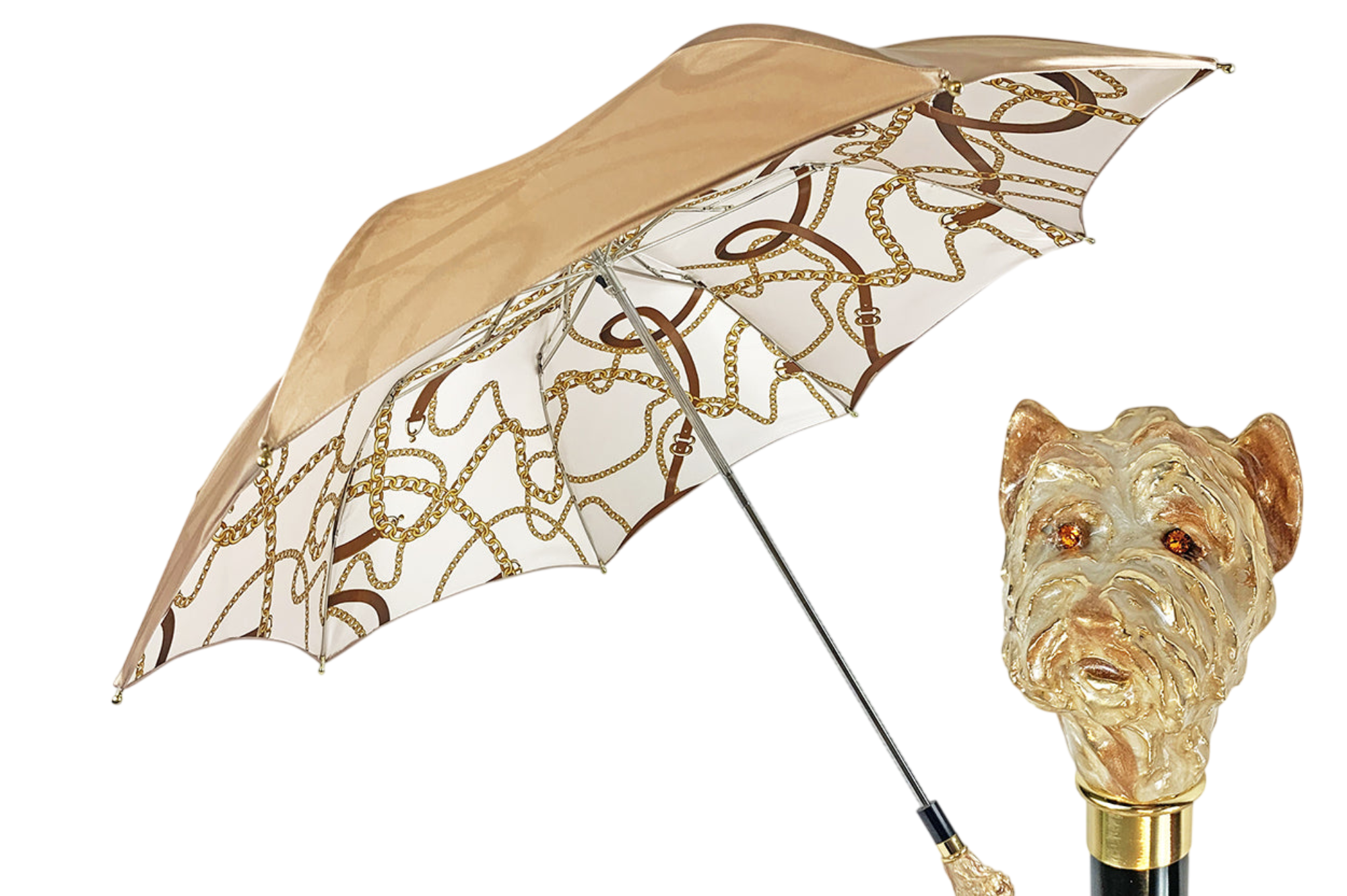 Elegant Cream Folding Umbrella with Enamelled Dog Handle