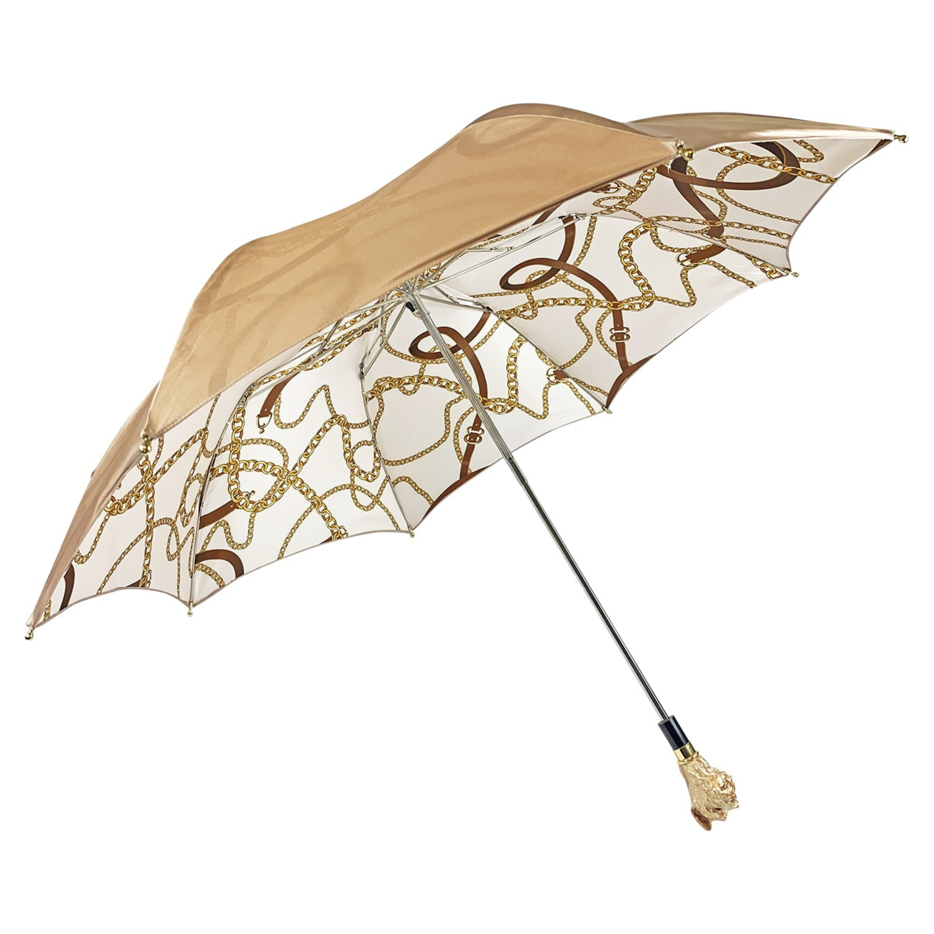 Elegant Cream Folding Umbrella with Enamelled Dog Handle