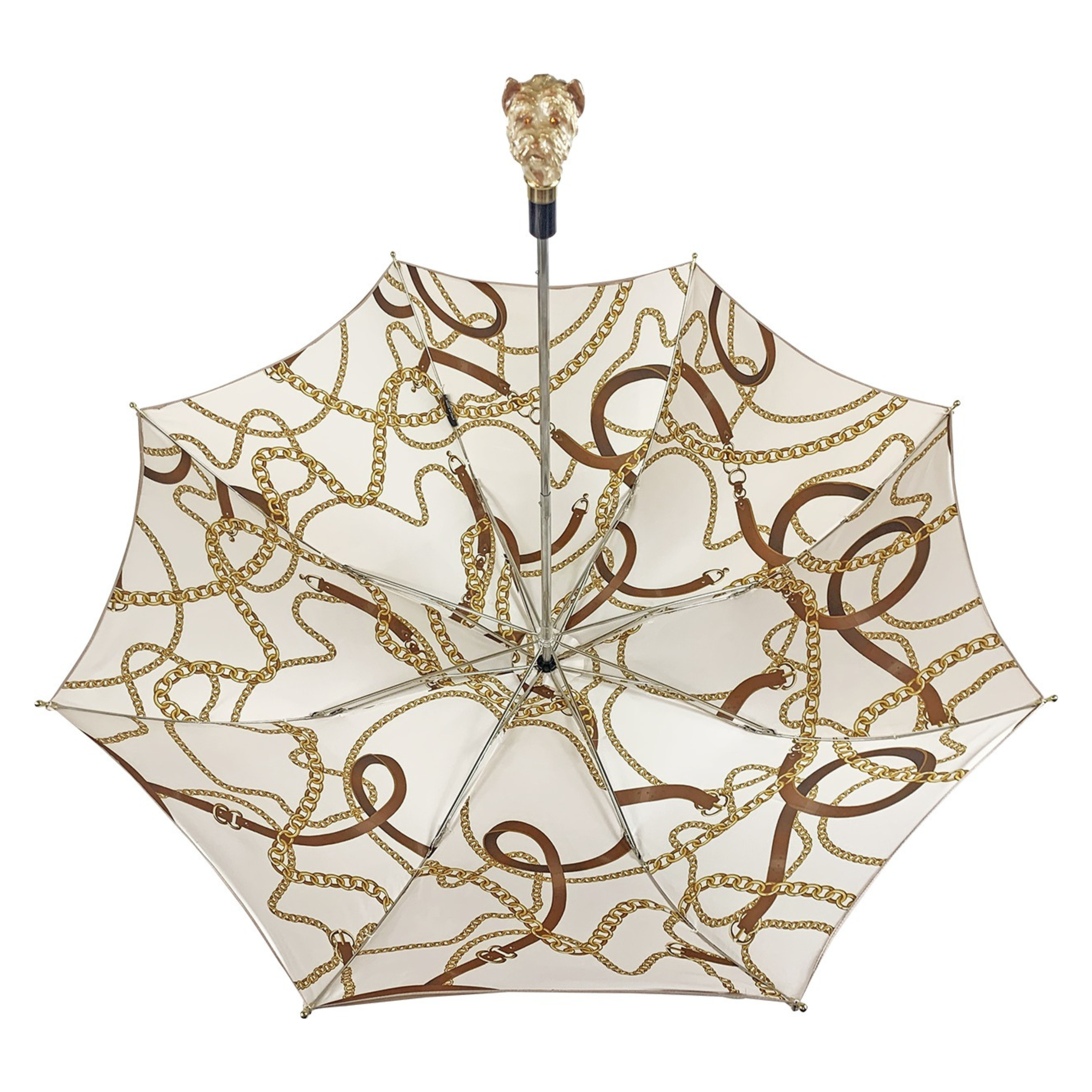 Elegant Cream Folding Umbrella with Enamelled Dog Handle