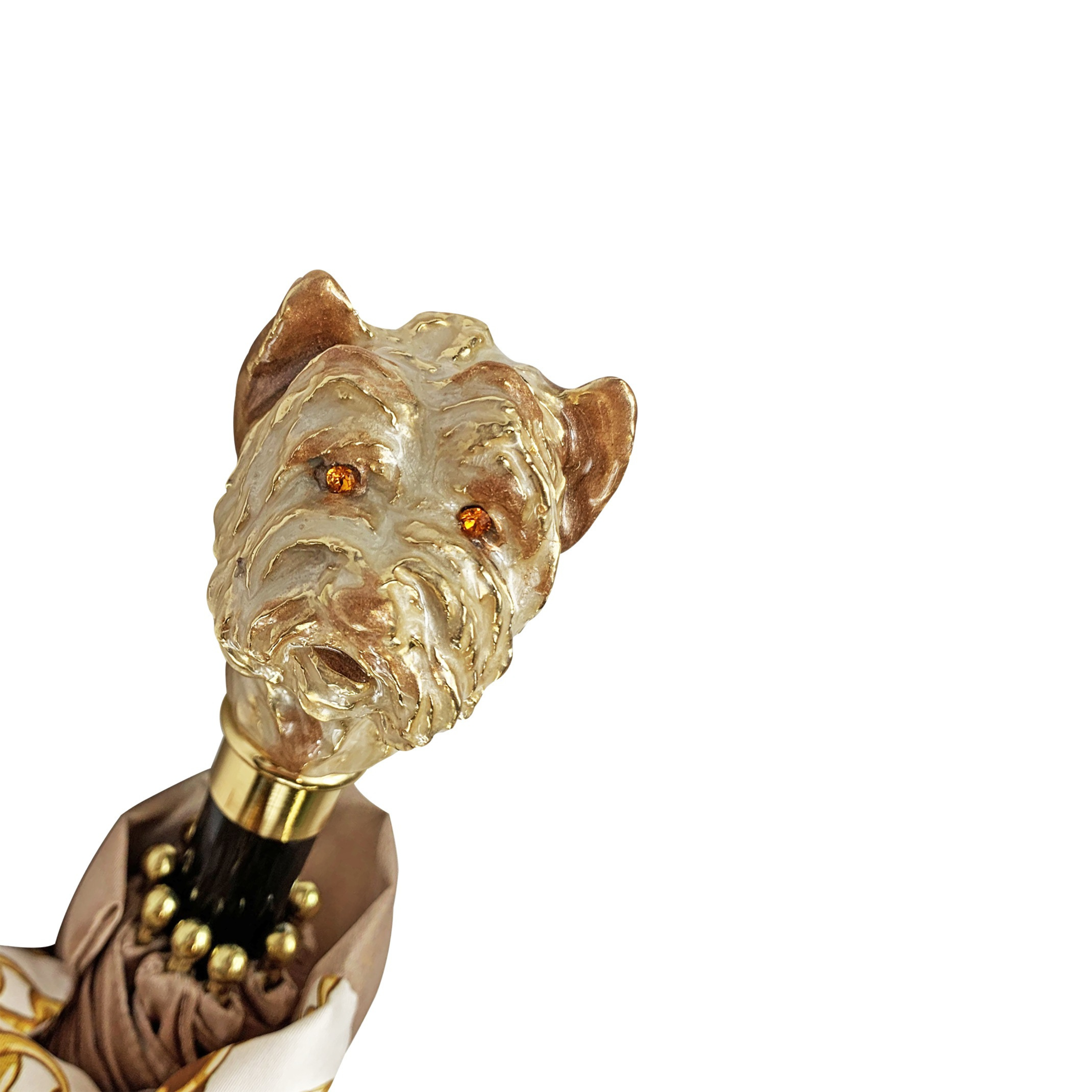 Elegant Cream Folding Umbrella with Enamelled Dog Handle