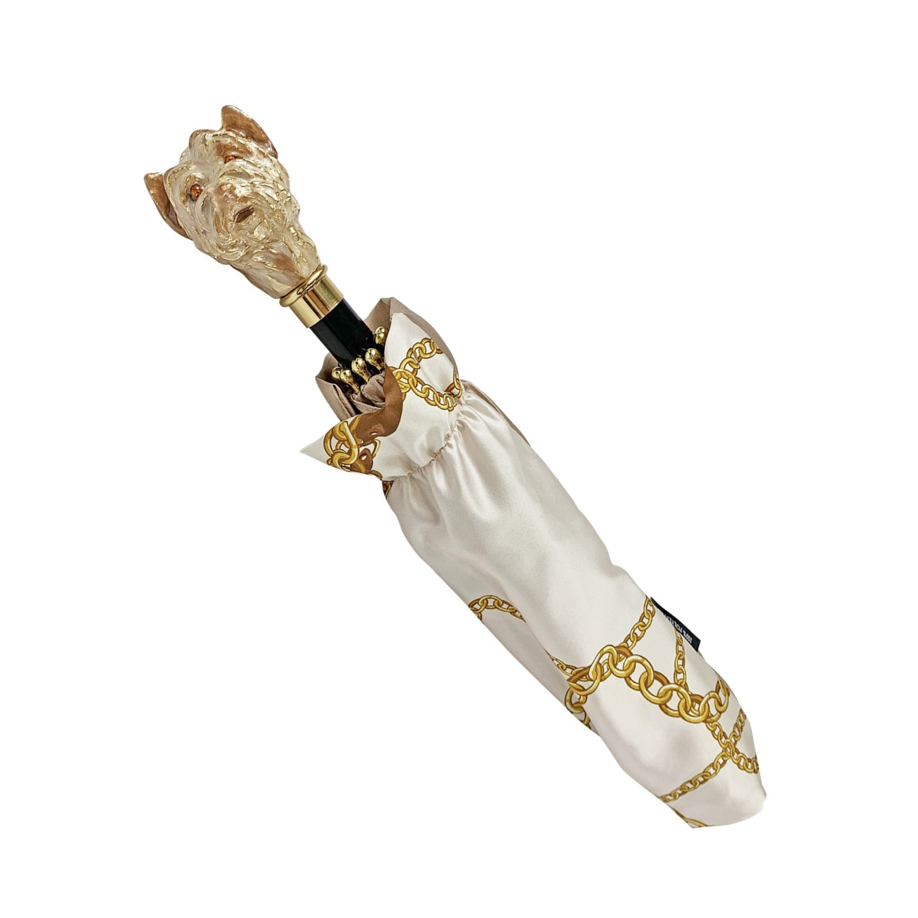Elegant Cream Folding Umbrella with Enamelled Dog Handle