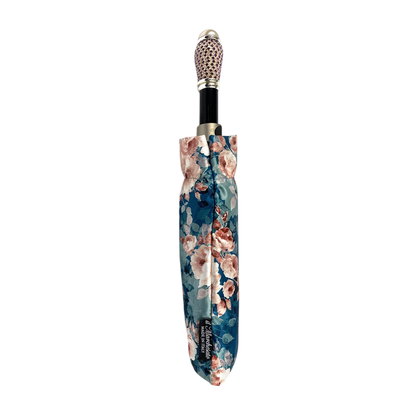 Elegant Women's Folding Umbrella – Floral Print with Jeweled Handle