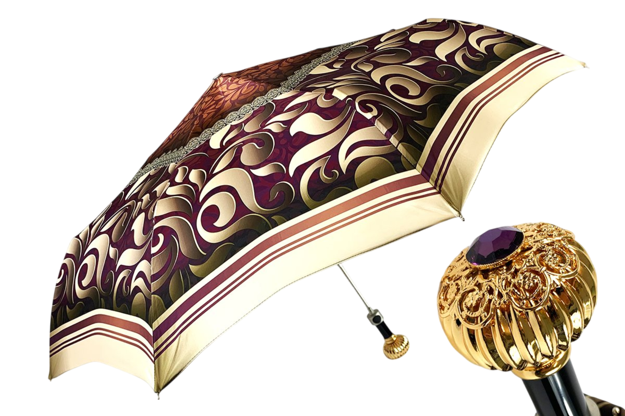Elegant Women's Folding Umbrella – Filigree and Amethyst Handle