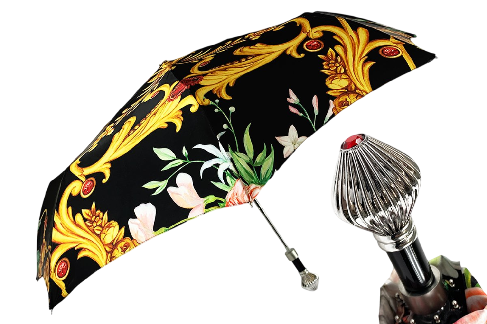 Exclusive Designer Silver-Plated Folding Umbrella for Women