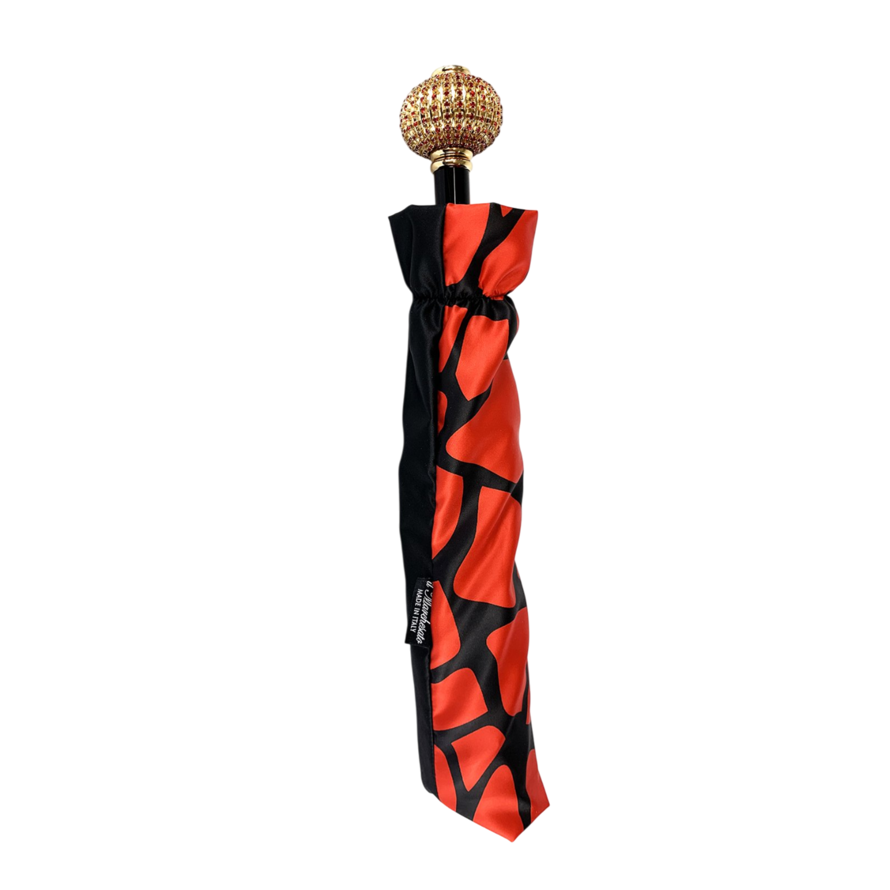 Handmade Women's Folding Umbrella with Red Crystal Sphere Handle