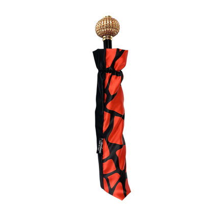 Handmade Women's Folding Umbrella with Red Crystal Sphere Handle