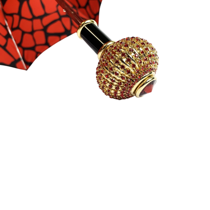 Handmade Women's Folding Umbrella with Red Crystal Sphere Handle