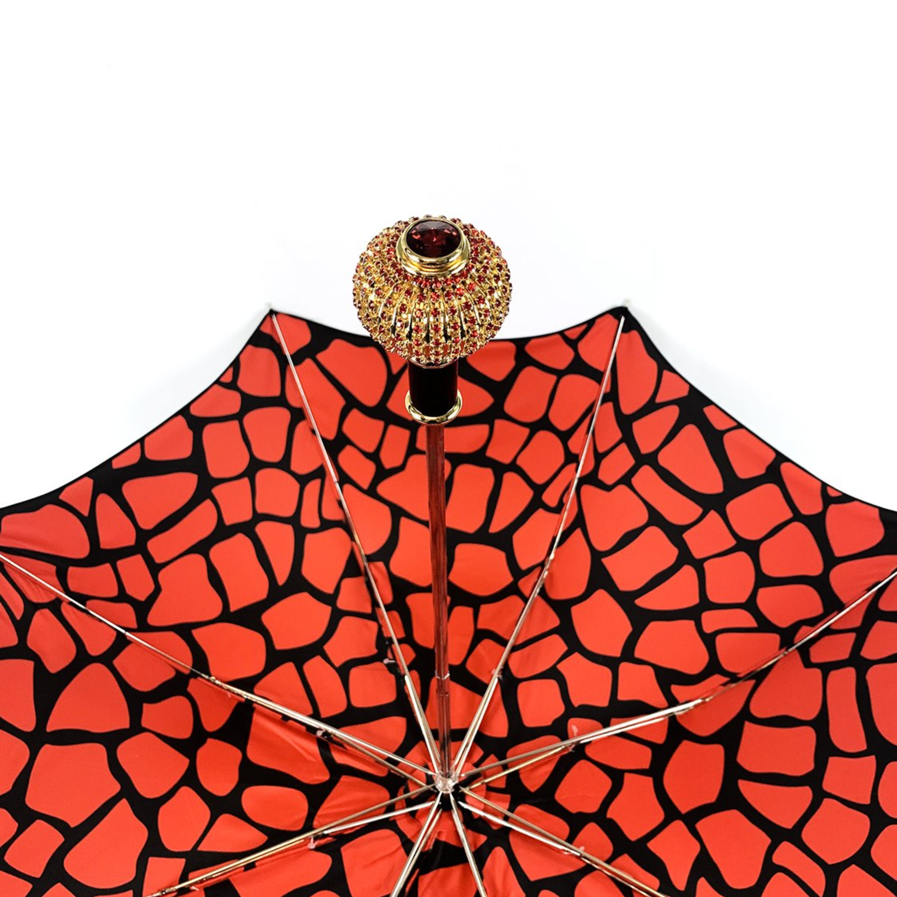 Handmade Women's Folding Umbrella with Red Crystal Sphere Handle