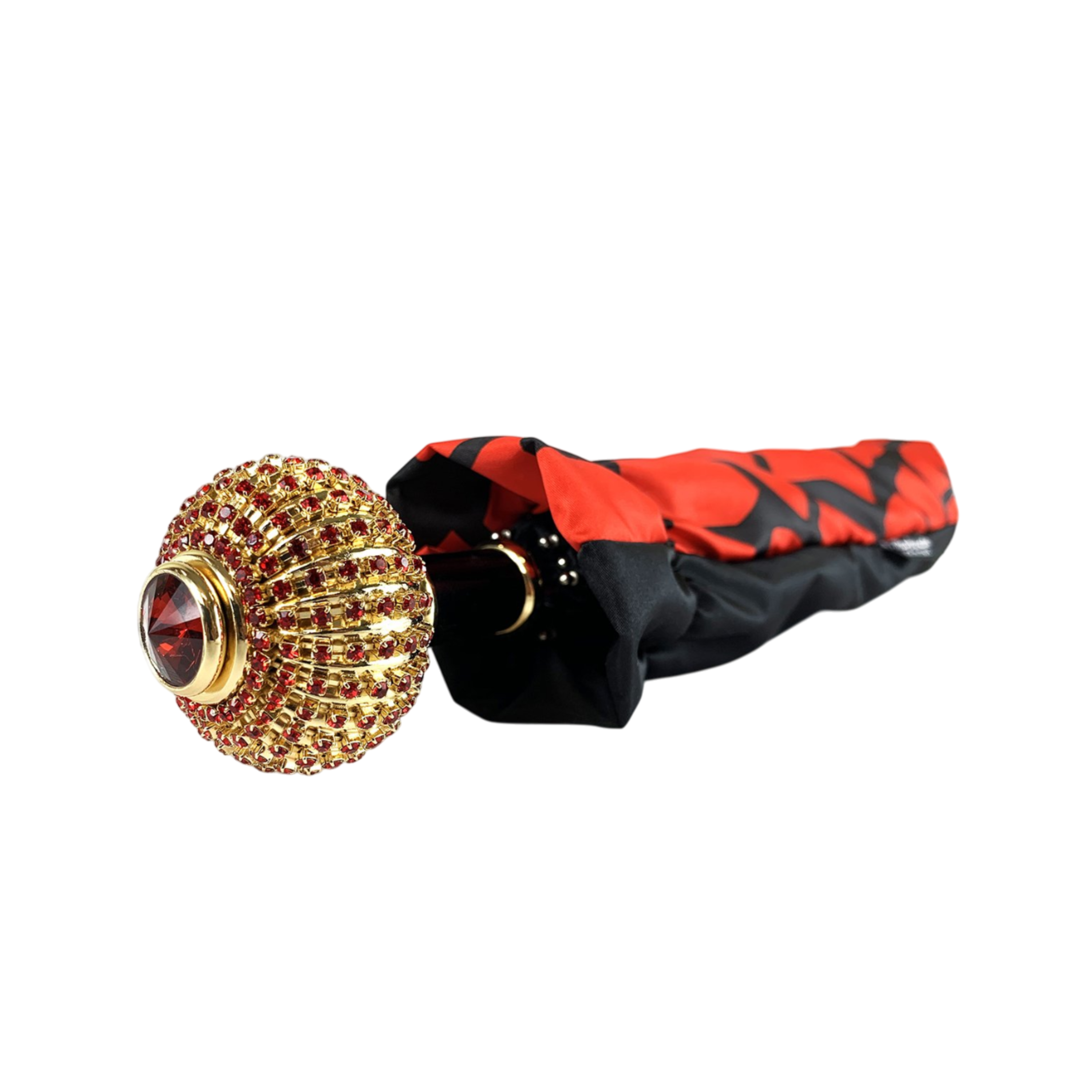 Handmade Women's Folding Umbrella with Red Crystal Sphere Handle