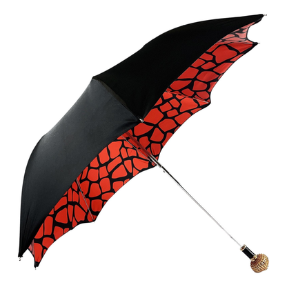Handmade Women's Folding Umbrella with Red Crystal Sphere Handle