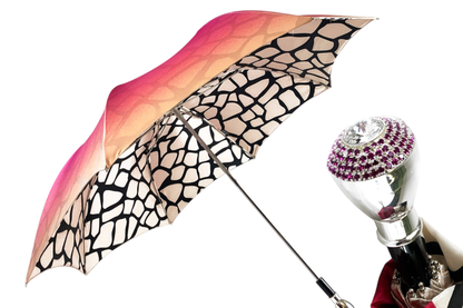 Unique Double Canopy Women's Umbrella with Magenta Crystals