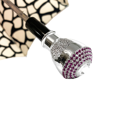 Unique Double Canopy Women's Umbrella with Magenta Crystals