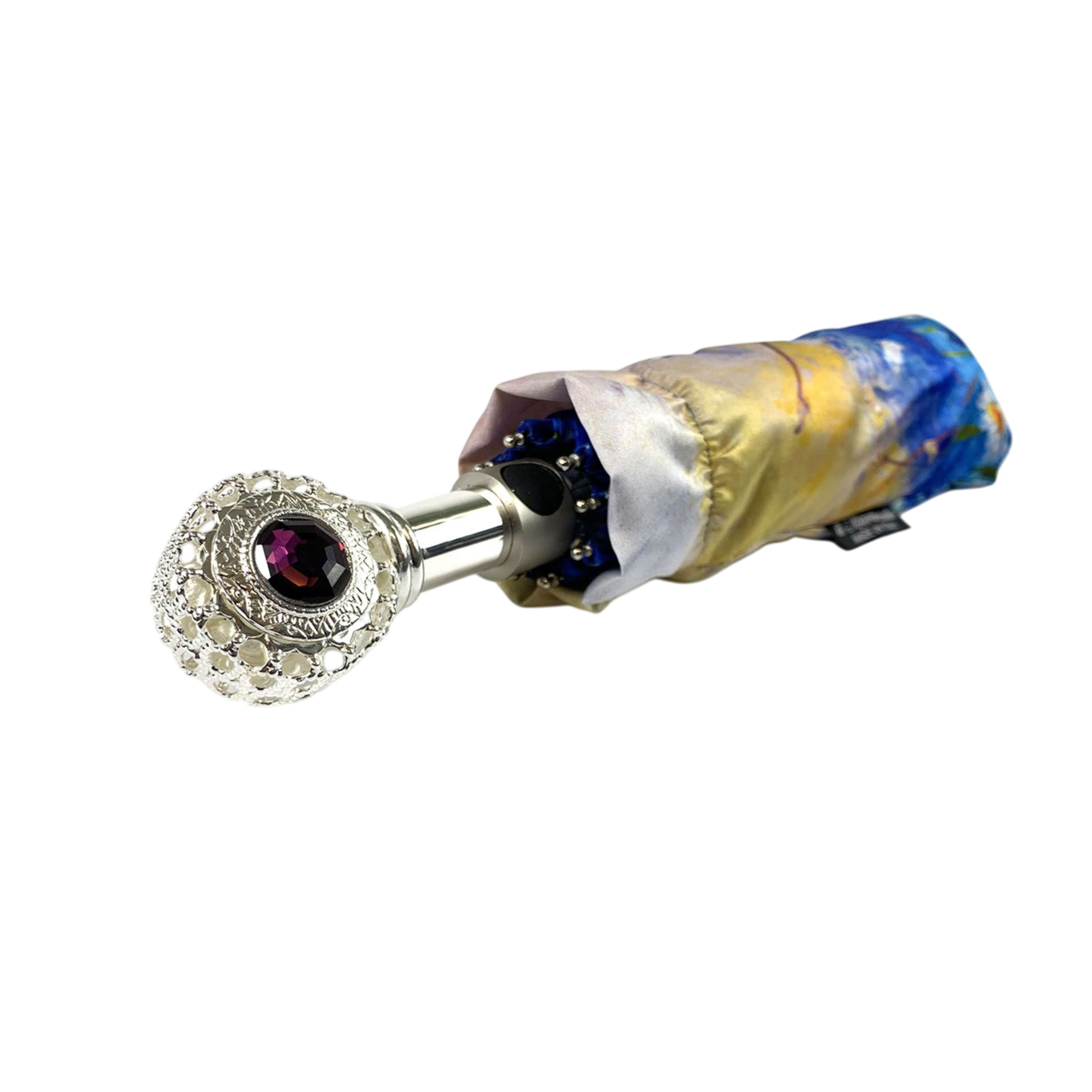 Silver-Plated Handle with Amethyst Daisies Folding Umbrella for Women