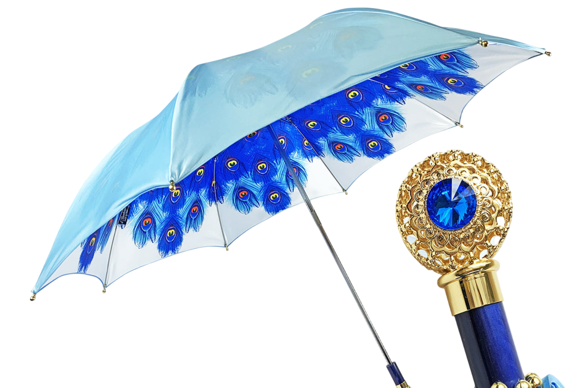 Folding Umbrella for Women – Sapphire Crystals 24K Gold-Plated Handle