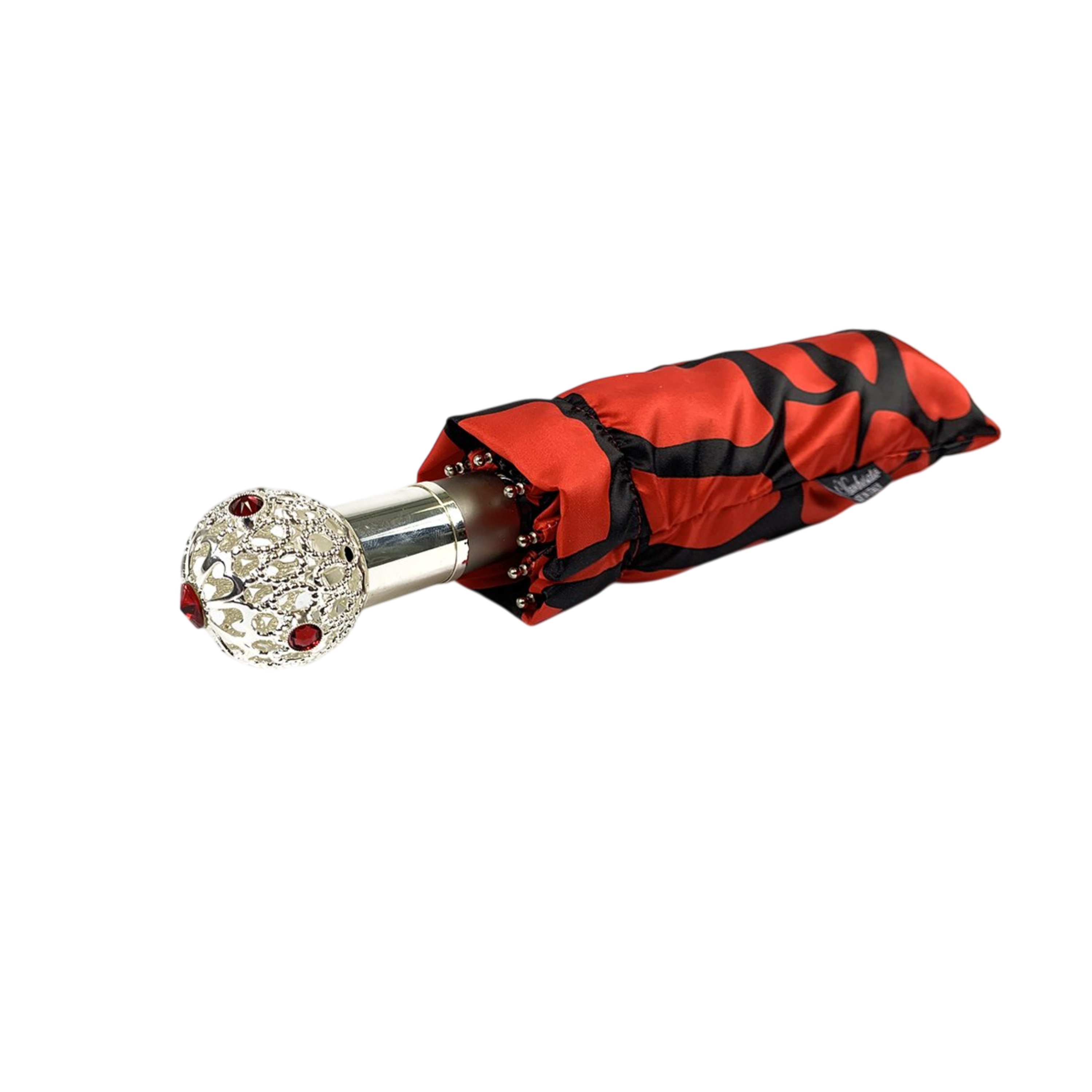 Unique Black and Red Folding Umbrella – Elegant Swarovski Details