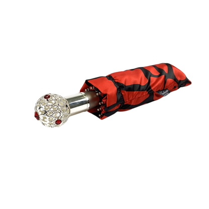 Unique Black and Red Folding Umbrella – Elegant Swarovski Details