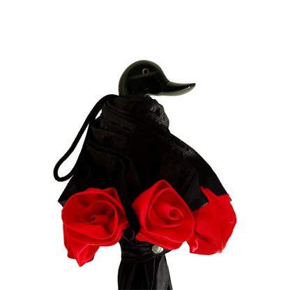 Frilly Black Folding Umbrella Parasol – Elegant and Handmade in Italy
