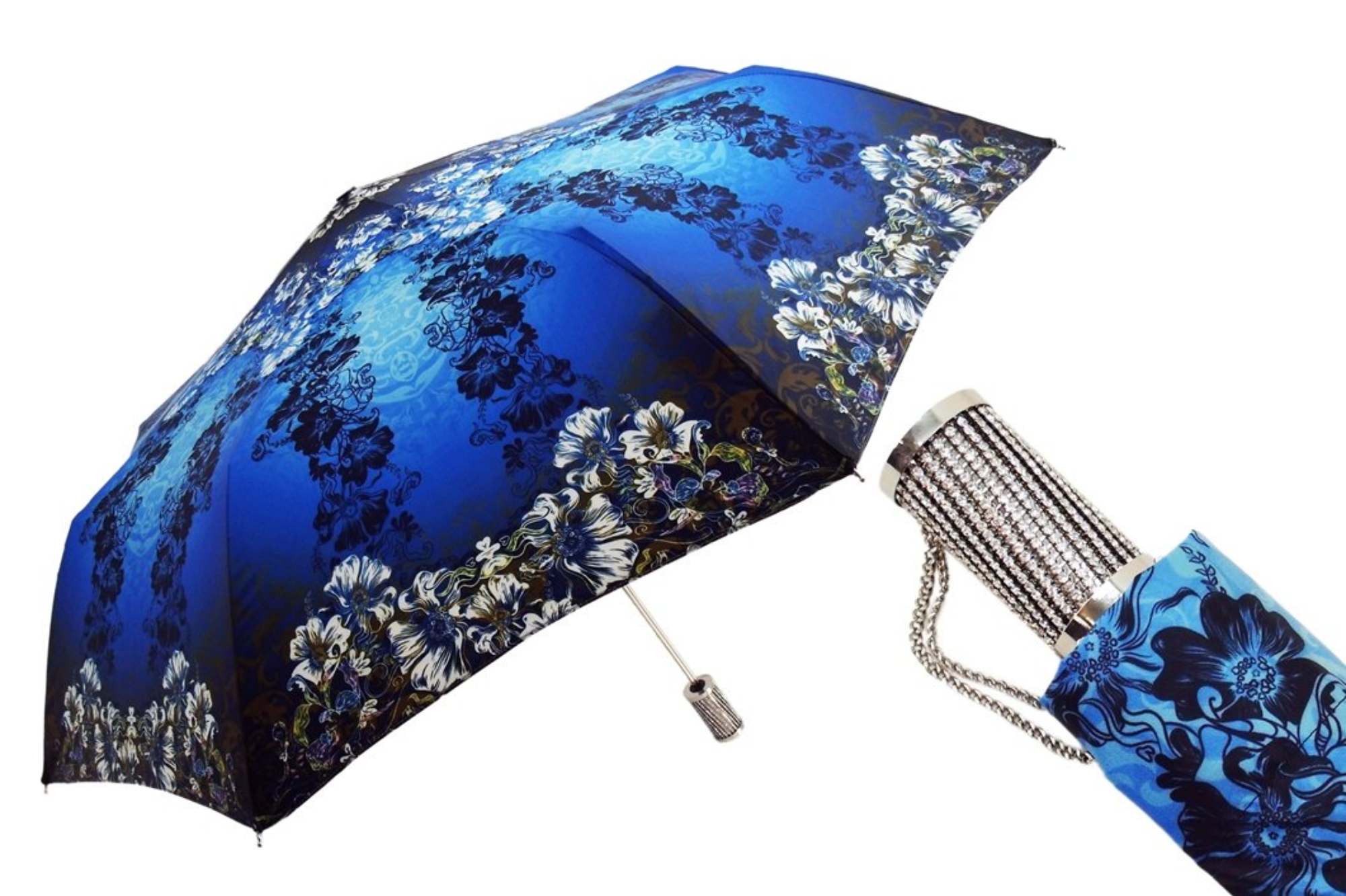 Unique Women’s Folding Umbrella – Exclusive Blue Flowered Design