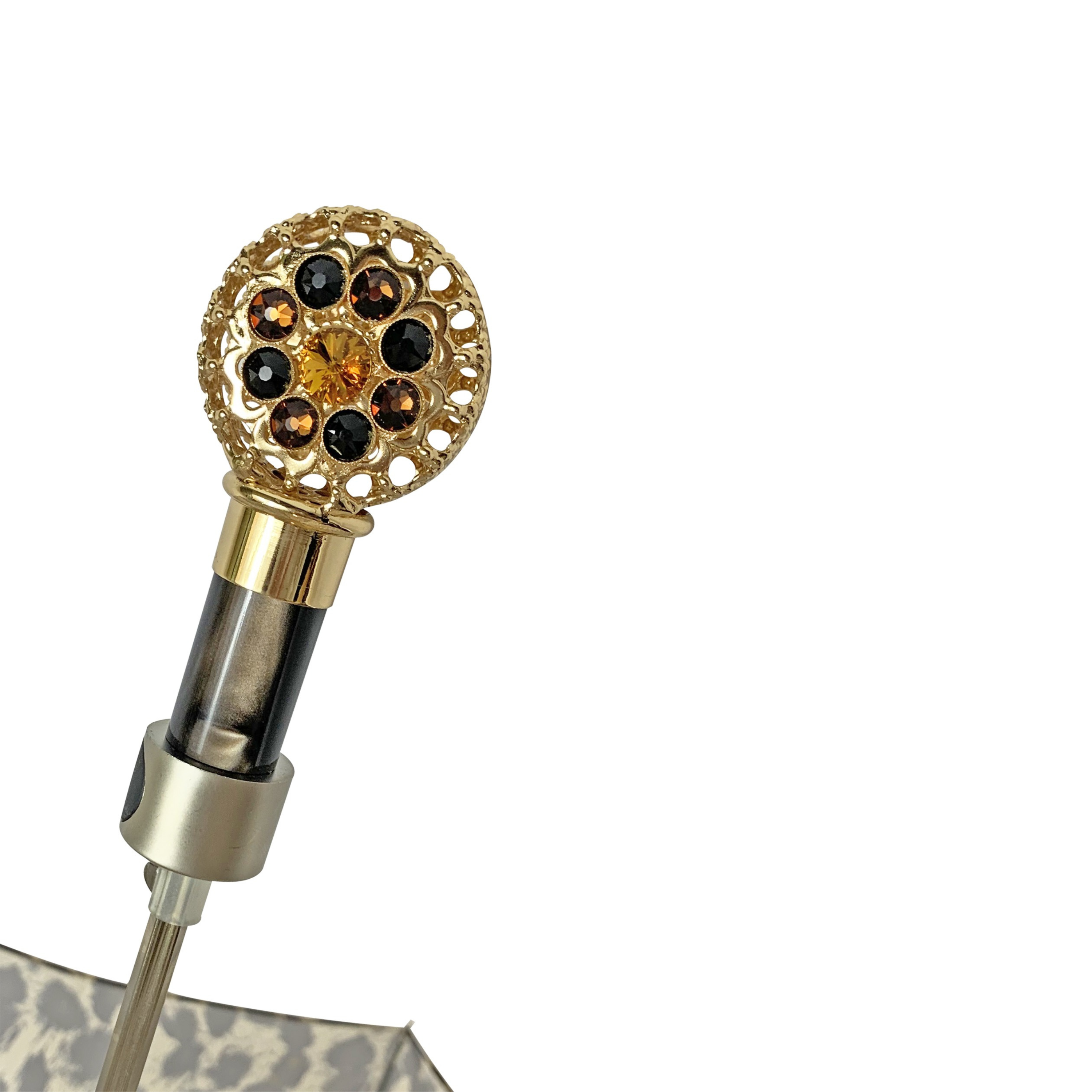 Leopard Folding Umbrella – Filigree Handle with Swarovski Crystals