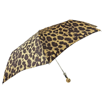 Leopard Folding Umbrella – Filigree Handle with Swarovski Crystals