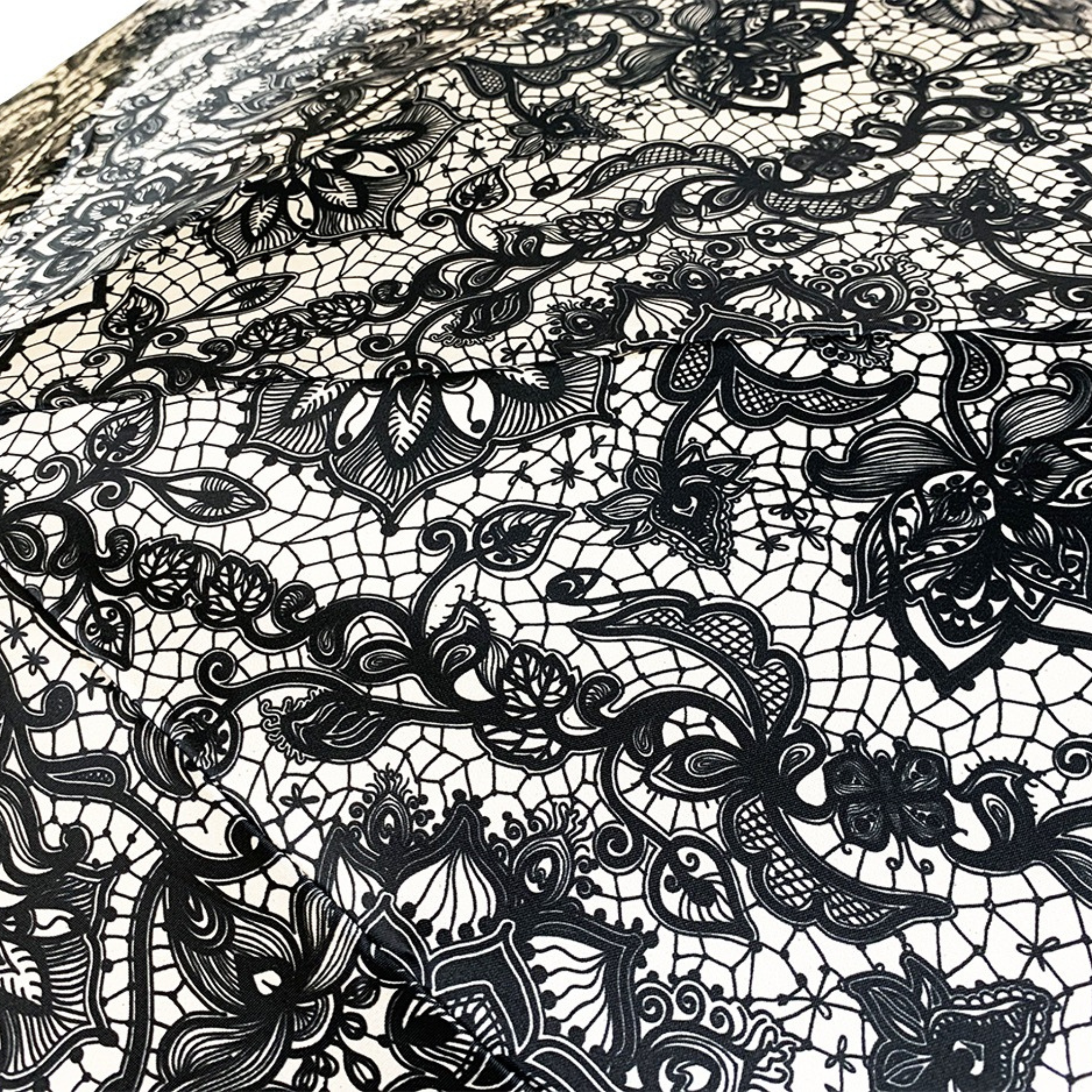 Elegant Swarovski and Black Stone Handle Lace-Effect Folding Umbrella