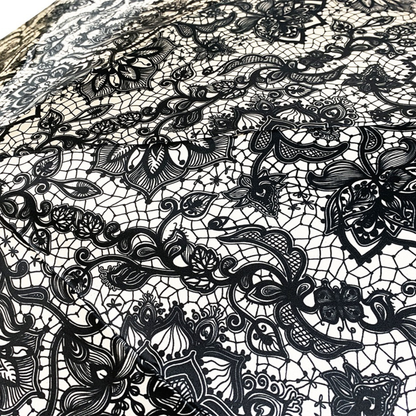 Elegant Swarovski and Black Stone Handle Lace-Effect Folding Umbrella