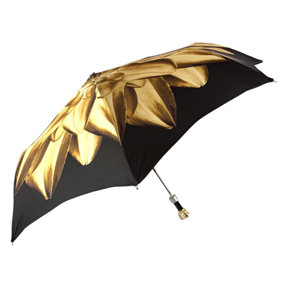 Elegant and Luxuriously Crafted Gold and Brown Dahlia Folding Umbrella