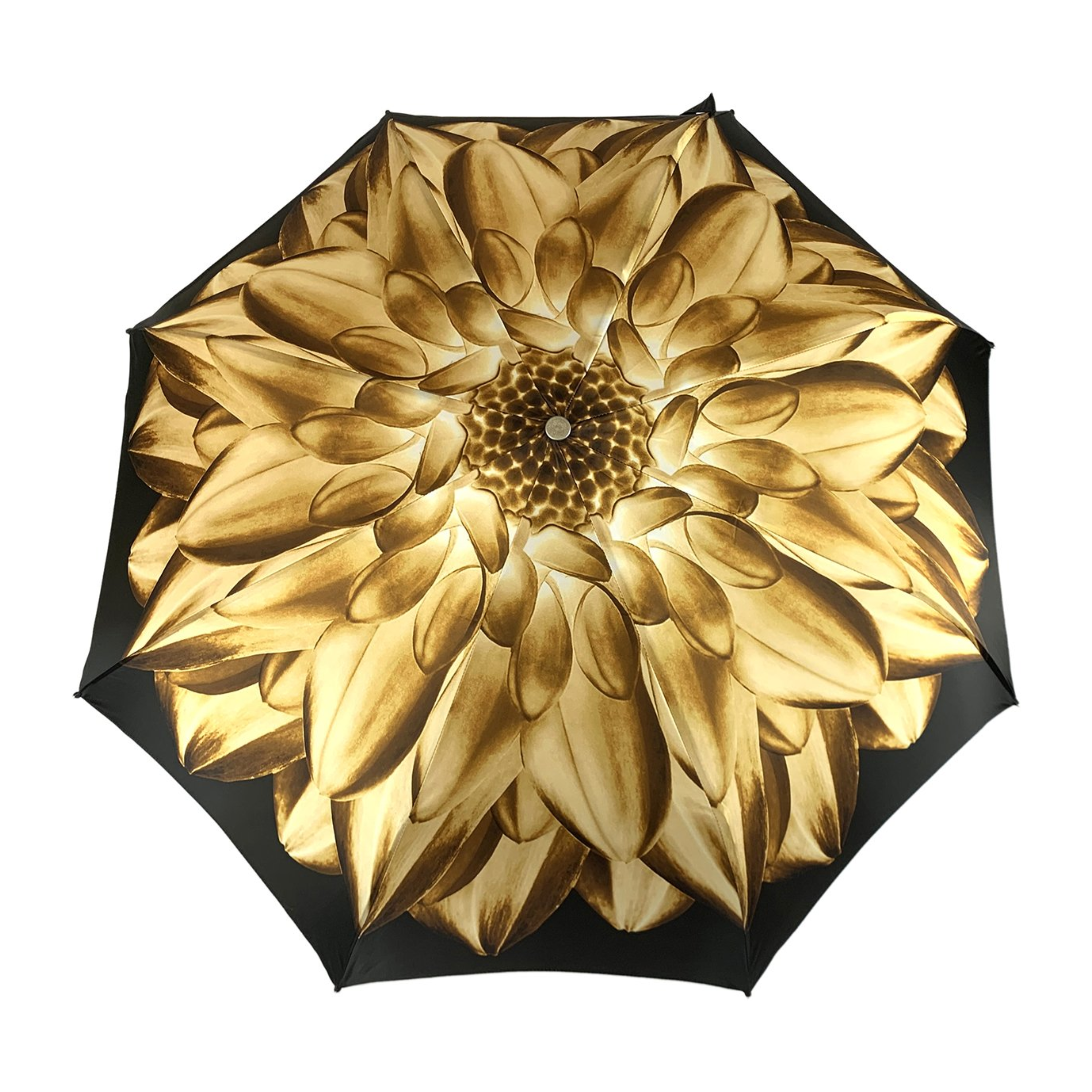 Elegant and Luxuriously Crafted Gold and Brown Dahlia Folding Umbrella