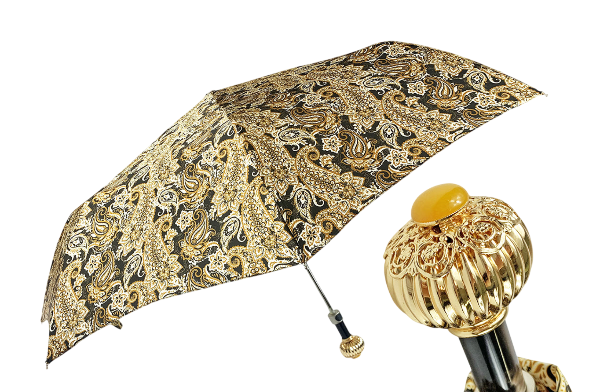 Cream Paisley Folding Umbrella – Artistic and Luxuriously Crafted