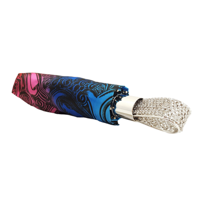 Multicolor Abstract Folding Umbrella – Swarovski-Embellished Handle