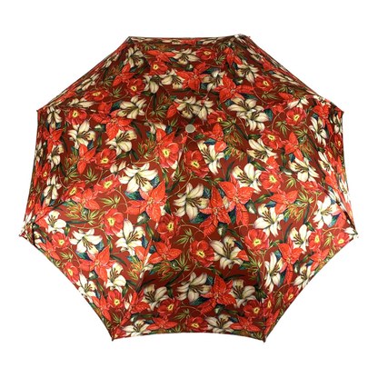Floral Folding Umbrella – Silver Jeweled Handle and Red Swarovski